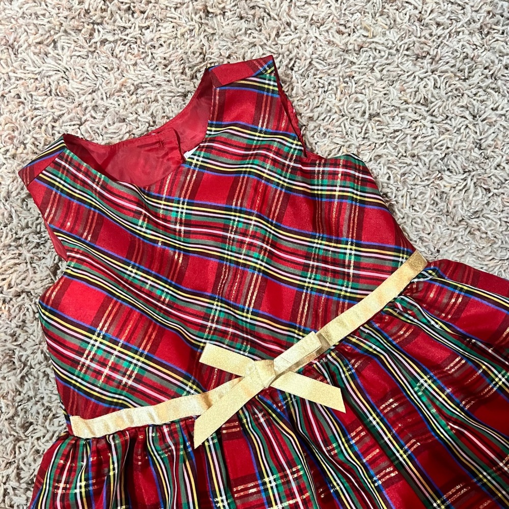 Lots of Love by Speechless Girls Red Plaid Christmas Dress Bow Gold Trim 3T